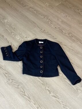Ann Taylor Navy Cropped Blazer with Gold-Tone Buttons